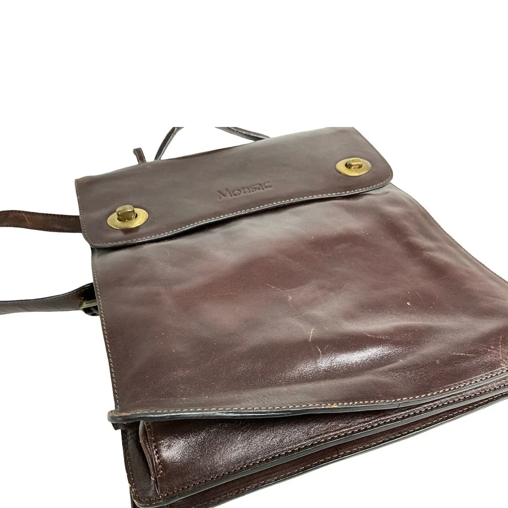 Monsac Vintage Brown Leather Convertible Backpack Briefcase Messenger Bag